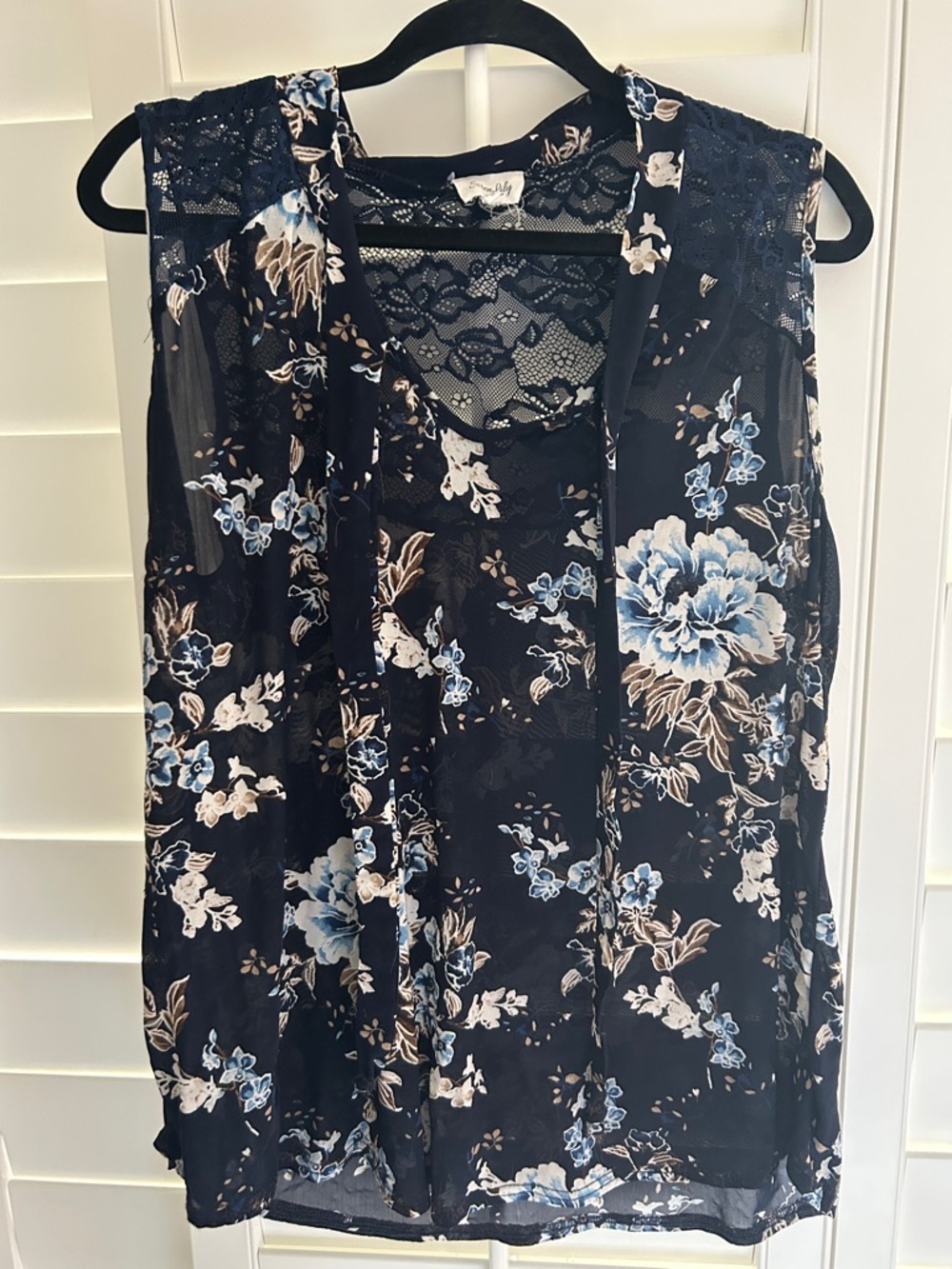 Siren Lily Black Camisole with Blue & Cream Floral Lace Overlay